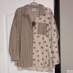Bibi Striped and Floral Shirt - Brown and Cream
